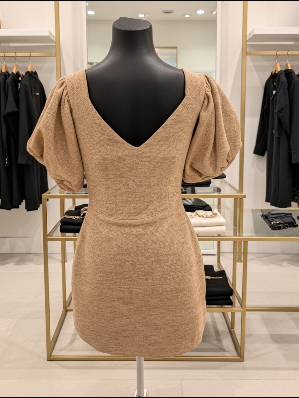 Manning Cartell Beige Puff Sleeve Mini Dress Short Sleeve V-Neck Size 8